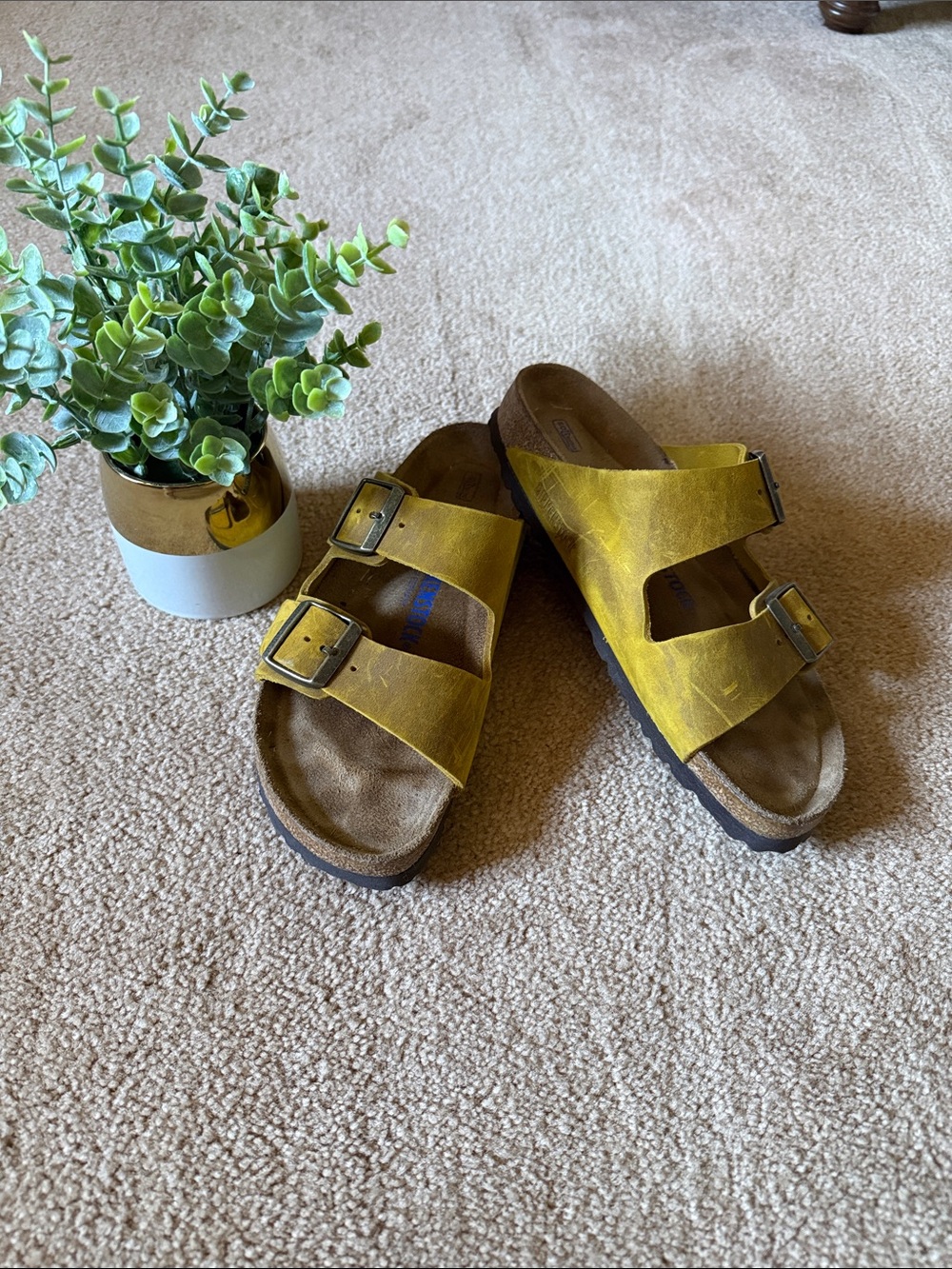 Birkenstock yellow leather sandal